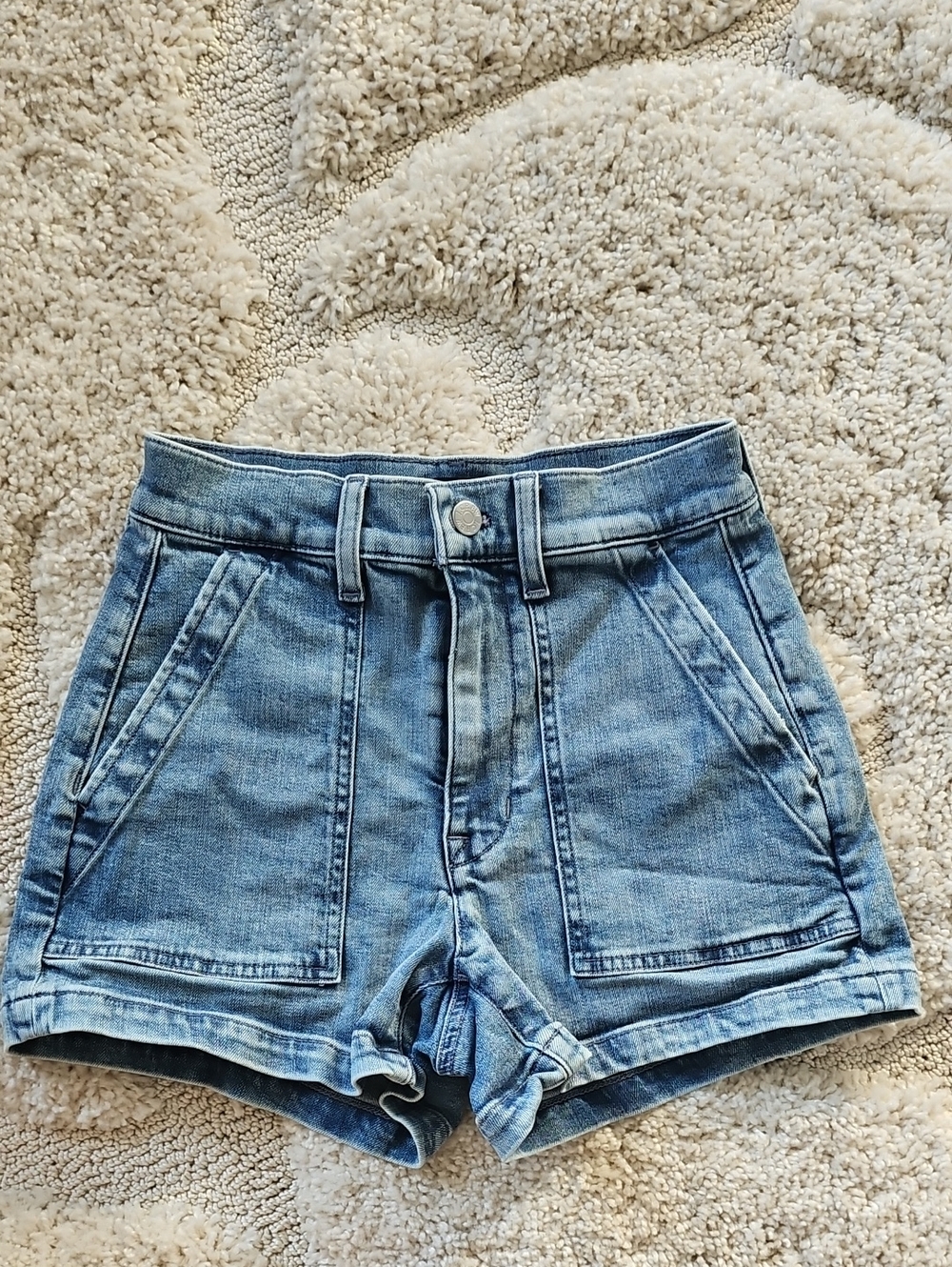 J.Crew High Rise Utility Denim Shorts Size 24 Patch Pocket Light Wash Like New